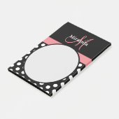 Pot rose noir blanc Polka Monogramme Post-it Notes (Incliné)