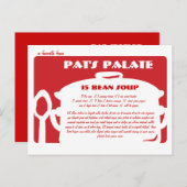 Pot rouge et blanc de soupe à carte de recette à (Devant / Derrière)