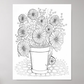 Pot van Daisies Art Kleurplaat Pagina Art Poster