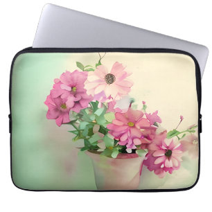 Pot van Roze Waterverf Bloemen Laptop Sleeve