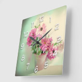 Pot van Roze Waterverf Bloemen Vierkante Klok (Hoek)