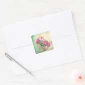 Pot van Roze Waterverf Bloemen Vierkante Sticker (Envelop)