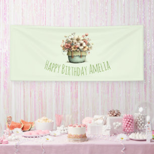 Potaardige Bloemen Gezellig Shabby Lief Verjaardag Spandoek