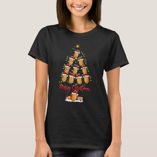 Potato Christmas Tree Lights Santa Potato Xmas T-shirt (Voorkant)