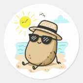 Potato On The Beach Summer Vibes Ronde Sticker (Voorkant)