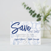 Poteau de Faire-part blanc et bleu fumée minimalis (Debout devant)