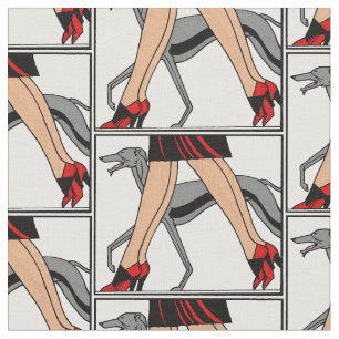 Poten Art Deco Vrouwen Greyhound Whippet Hond R Stof