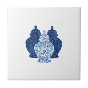 Poterie Ginger Jars Bleu/Blanc Carreaux en céramiq