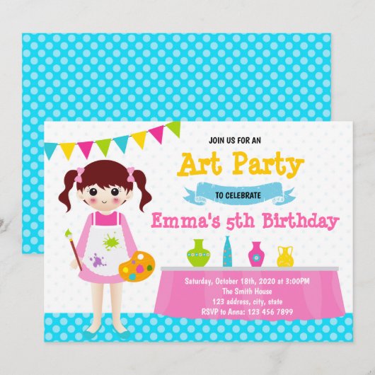 Poterie peinture invitation fête d'anniversaire (Devant / Derrière)