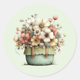 Pothebloemen Gezellig Shabby Schattig Ronde Sticker