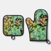 Pothouder en ovenhandschoen wit abstract ovenwant & pannenlap set (Voorkant)