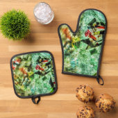 Pothouder en ovenhandschoen wit abstract ovenwant & pannenlap set (Top down)