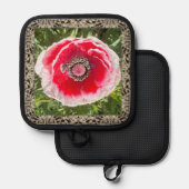 Pothouder met rode en witte klaproos pannenlap (Voorkant / Achterkant)