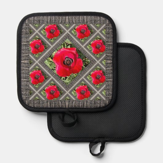 Pothouder met rode papavers pannenlap (Voorkant / Achterkant)