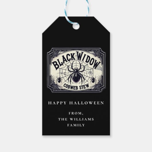 Potion Halloween-feest Zwarwe Weduwe Web Geschenkl Cadeaulabel (Voorkant)