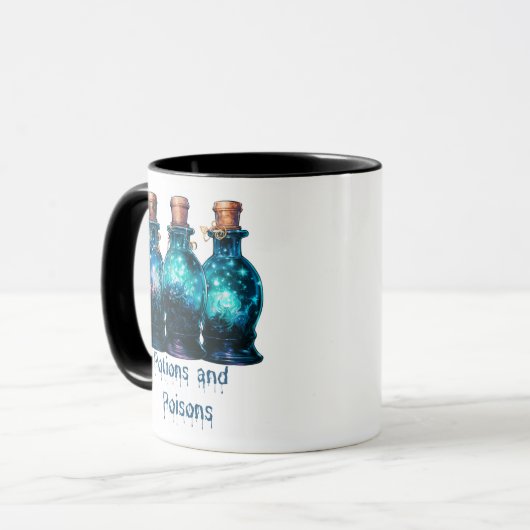 Potions and Poisons Modern Blauw & Wit Halloween Mok (Voorkant links)