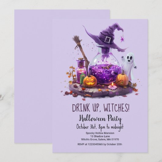 Potions Pumpkin Ghost Witch Pet Halloween Party Kaart (Voorkant / Achterkant)