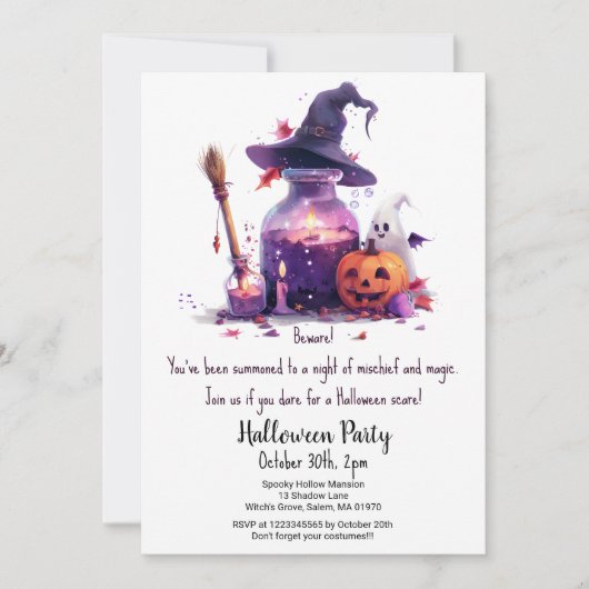 Potions Pumpkin Ghost Witch Pet Halloween Party Kaart (Voorkant)