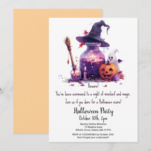 Potions Pumpkin Ghost Witch Pet Halloween Party Kaart (Voorkant / Achterkant)