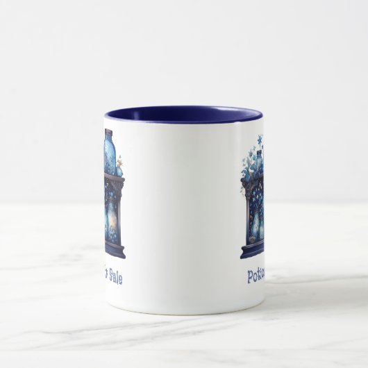 Potions Te Koop Modern Blauw en Wit Halloween Mok (Midden)