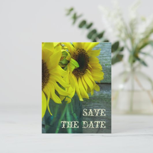 Potje Zonnebloemen Barnwood Herfst Bewaar de datum Aankondigingskaart (Staand voorkant)