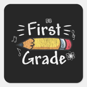 Potlood Eerste Leerjaar Terug naar School Leerling Vierkante Sticker