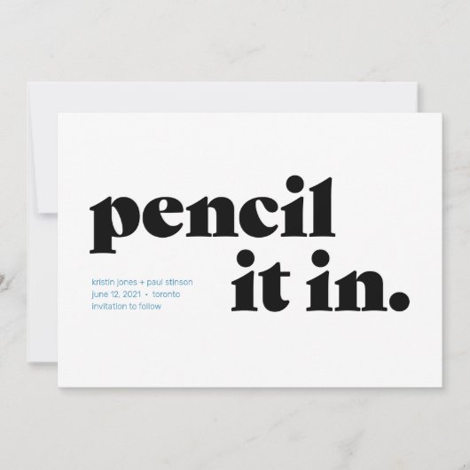 Potlood erin Typografische save the date (Voorkant)