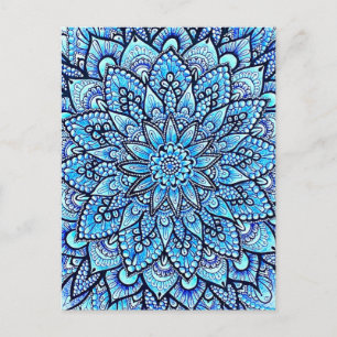 Potlood Mandala Ontwerp in Blauwe Kleur Originele  Briefkaart