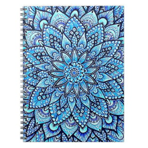 Potlood Mandala Ontwerp Originele Kunst in Blauwe Notitieboek