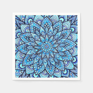 Potlood Mandala Ontwerp Originele Kunst in Blauwe Servet