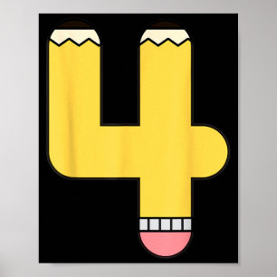 Potlood nummer 4 Terug naar school 4e verjaardag V Poster