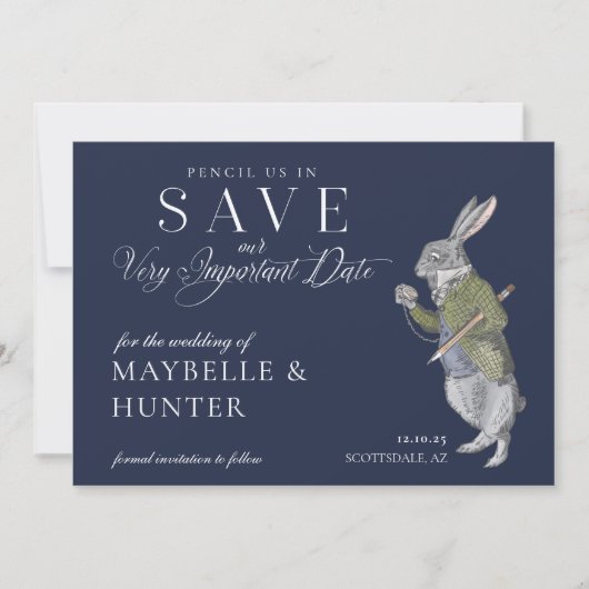 Potlood Ons In  Alice In Wonderland Konijn Save The Date (Voorkant)