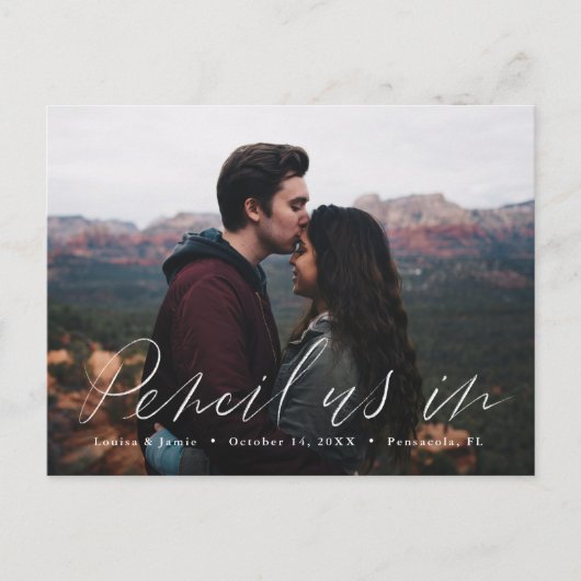 Potlood ons in Casual Save the Date Photo Briefkaa Briefkaart (Voorkant)