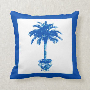 Potlood palmboom - kobalt blauw en wit kussen