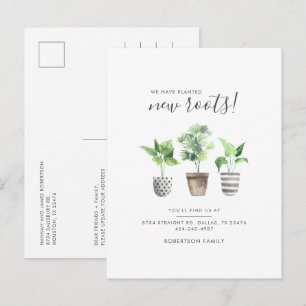 Potlood Planten Boho New Address Botanical Moving Aankondigingskaart