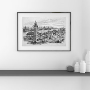 Potlood Stadsgezicht Schets Hamburg Haven Landmark Poster