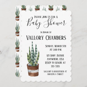 Potlood Succulent Cactus Baby shower Invitation Kaart