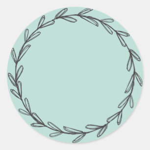 Potlood-tekening krans groen op pot/ kruidenlabel ronde sticker