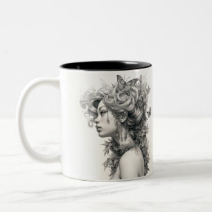Potlood tekening schattig modern trendy tweekleurige koffiemok