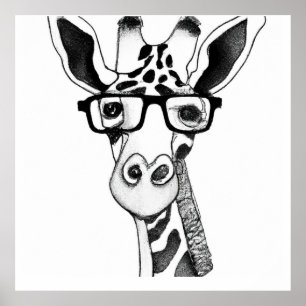 Potlood Tekening van een Giraffe met poster van br