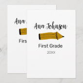 Potlood terug naar school voeg naam klas leerjaar  kaart (Voorkant / Achterkant)