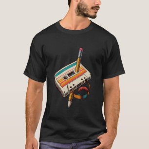 Potlood Terugspoelcassette Oude School Muziek Lief T-shirt