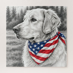 Potloodschets van een Golden Retriever met vlaggen Legpuzzel