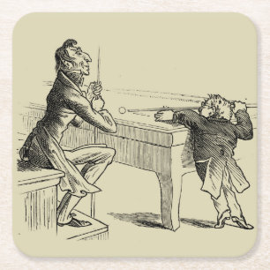 Potloodschets van twee Mannen Spelpoel Vierkante Kartonnen Onderzetter