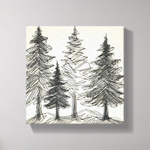 Potloodtekening Print van pijnbomen