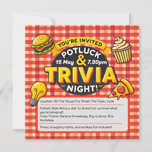 Potluck et Trivia invitation de nuit par chance (Devant)