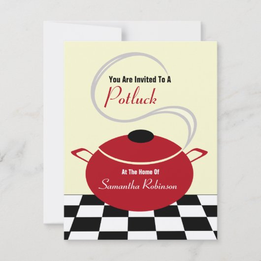 Potluck Invite - Black White en Red Kitchen Kaart (Voorkant)