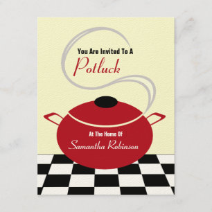 Potluck Invite - Black White en Red Kitchen Kaart