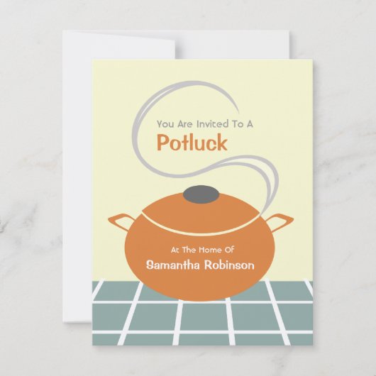 Potluck Invite - Oranje & Blue Kitchen Kaart (Voorkant)