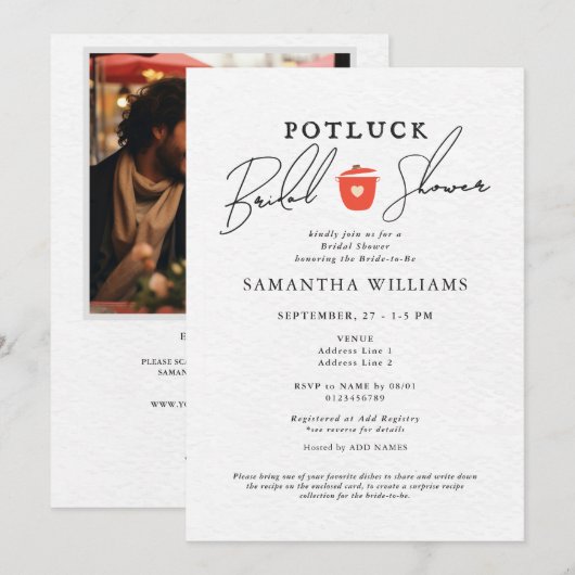Potluck White Bridal Shower Kaart (Voorkant / Achterkant)